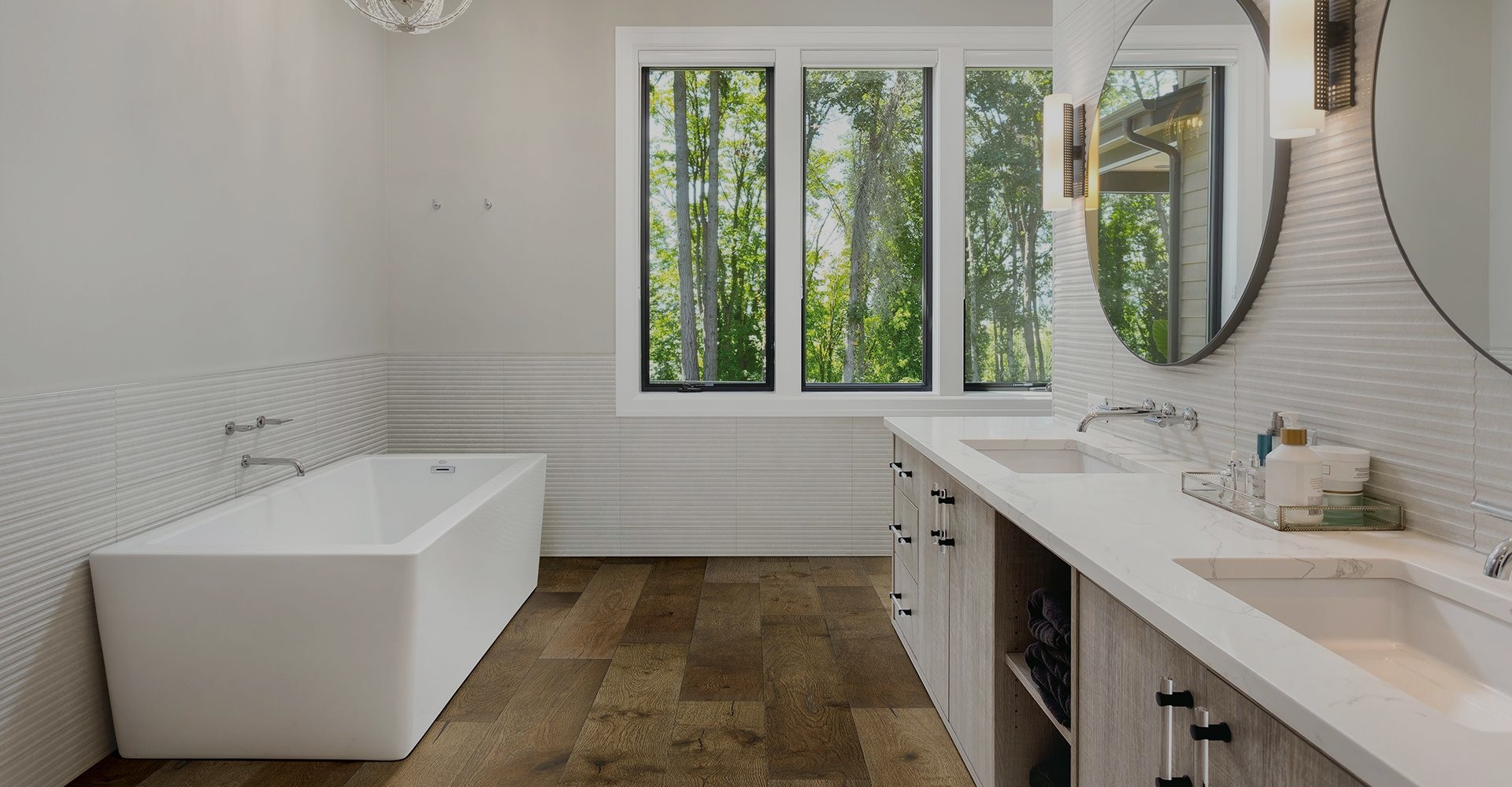 Bathroom remodel with hardwood flooring