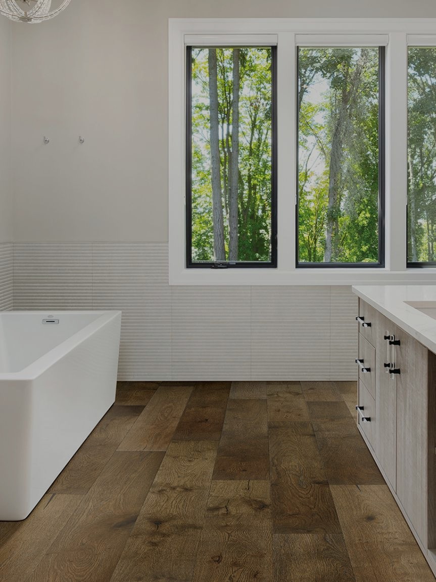 Bathroom remodel with hardwood flooring
